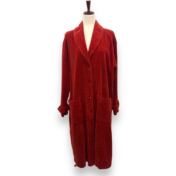FLAX Medium Burnt orange Corduroy Full Length Jacket Coat Duster Velvet Ribbed - Picture 4 of 11